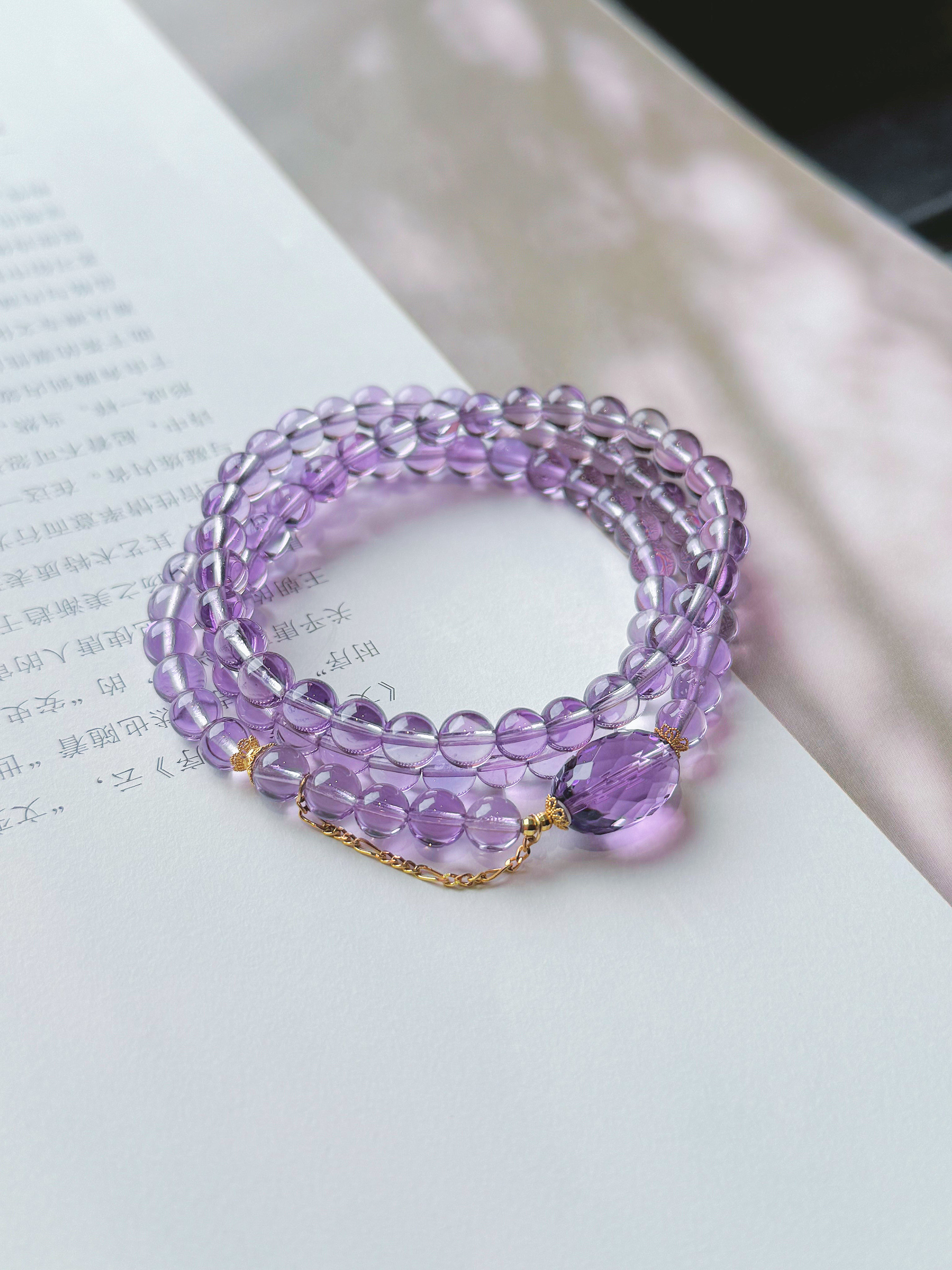 Amethyst multi-circle bracelet 18K gold inlaid natural amethyst multi-layer design accessories multi-circle bracelet by Siaoman