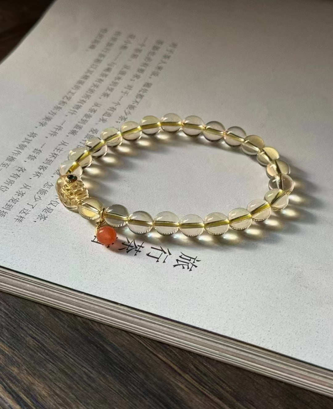 Natural citrine carved Pixiu beads Nanhong small pendant design bracelet by Siaoman